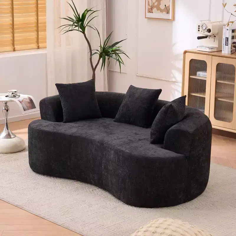 Okak Modern Crescent-shaped Low-back Sofa Couch with Deep Cushions & Pillows,Chenille Fabric Futon Couch for Living Room,Apartments