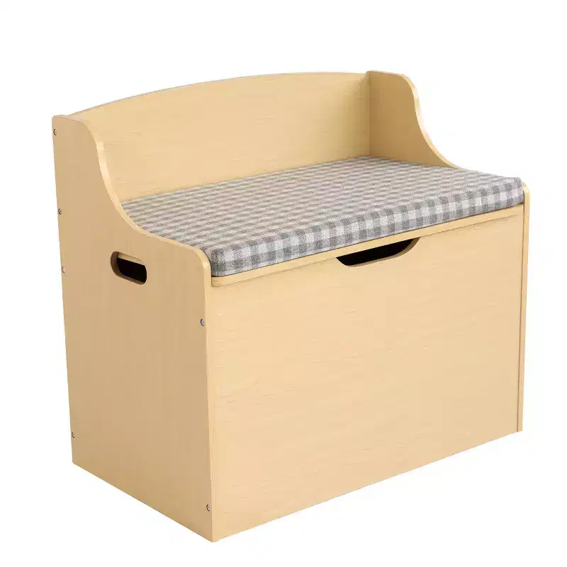 Kids Hinged Toy Chest with Removable Cushion