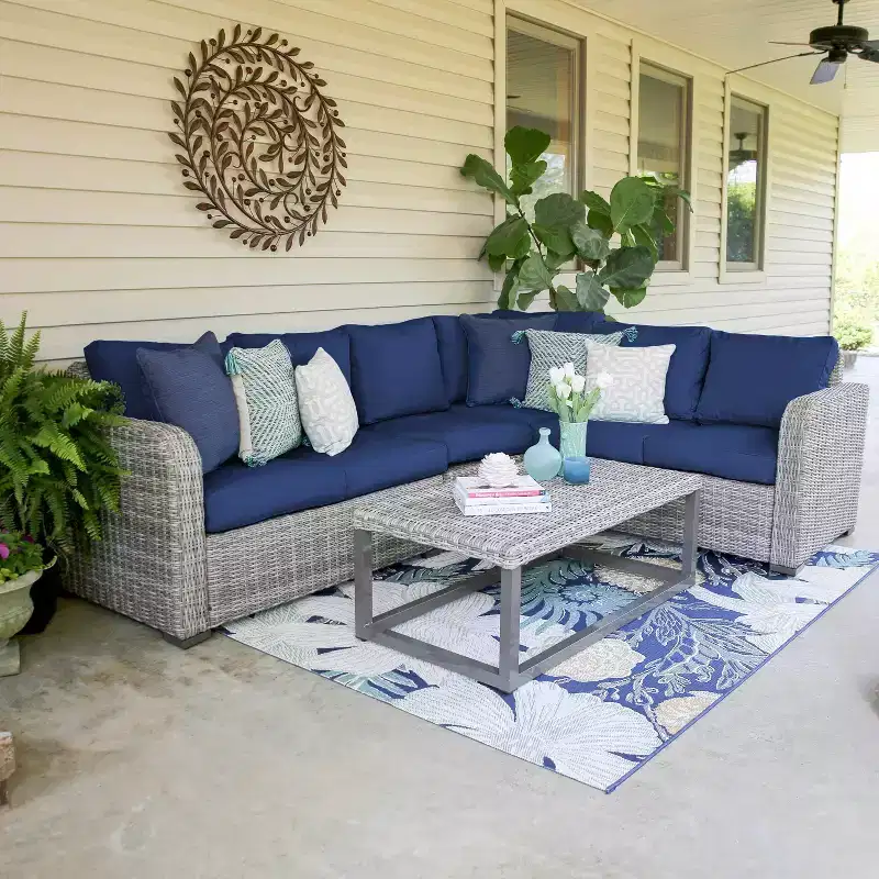 Leisure Made Forsyth 5pc Wicker Sectional in Navy Fabric