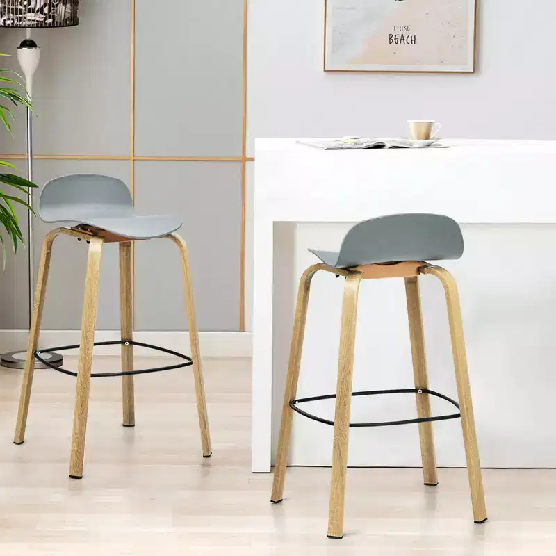Costway Modern Set of 4 Barstools 30inch Pub Chairs w/Low Back & Metal Legs Grey