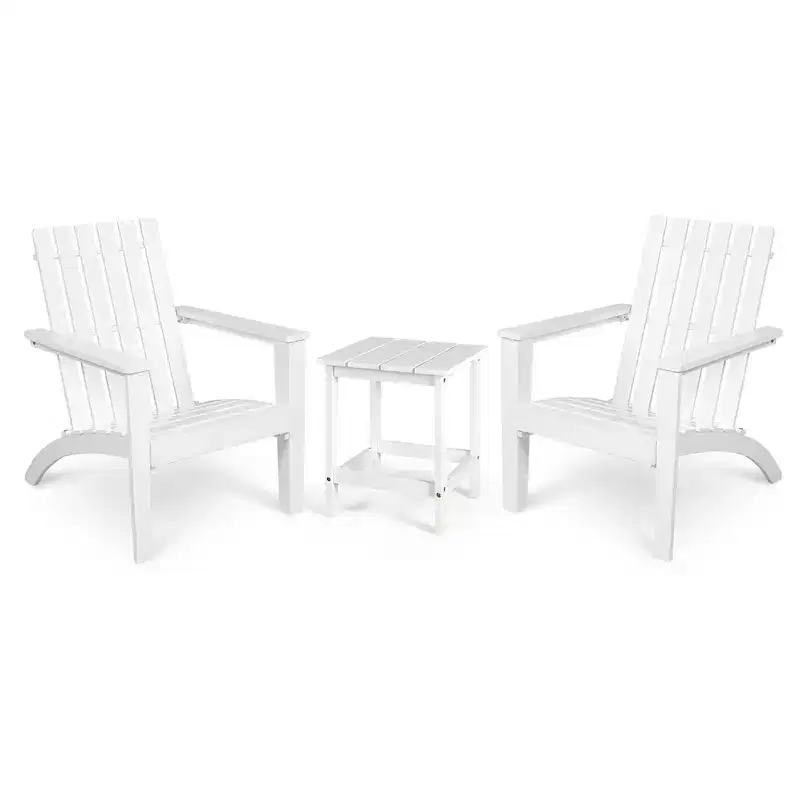 Costway 3PCS Patio Adirondack Chair Side Table Set Solid Wood Garden Deck White
