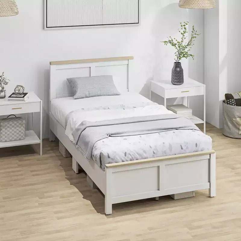 HOMCOM Bed Frame with Headboard and Footboard, Platform Bed Frame with Wooden Slats, No Box Spring Needed, Easy Assembly, White