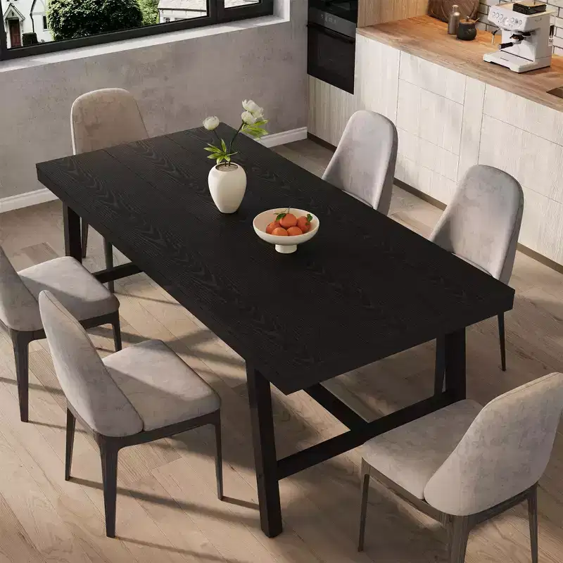 Modern Industrial Dining Table for 6-8, Rectangular Wooden Table with Heavy-Duty Metal Legs, Easy Assembly, for Kitchen, Dining Room, Apartment