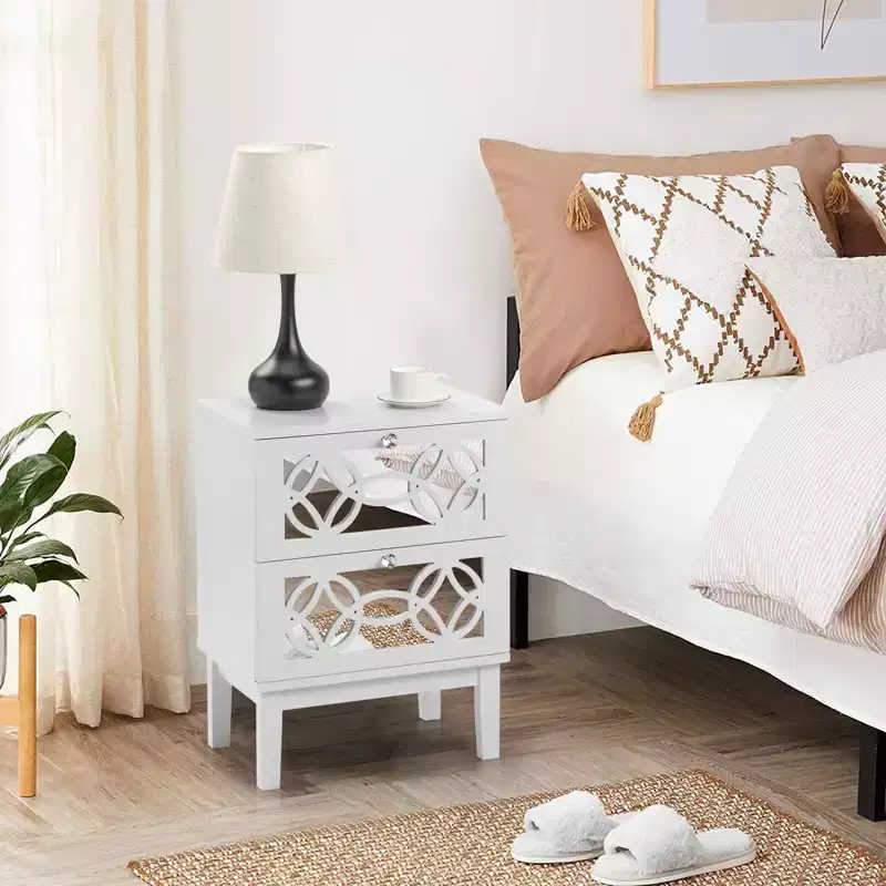 Karl Home 2-Drawer White MDF 17.72in. W Nightstands - Set of 2