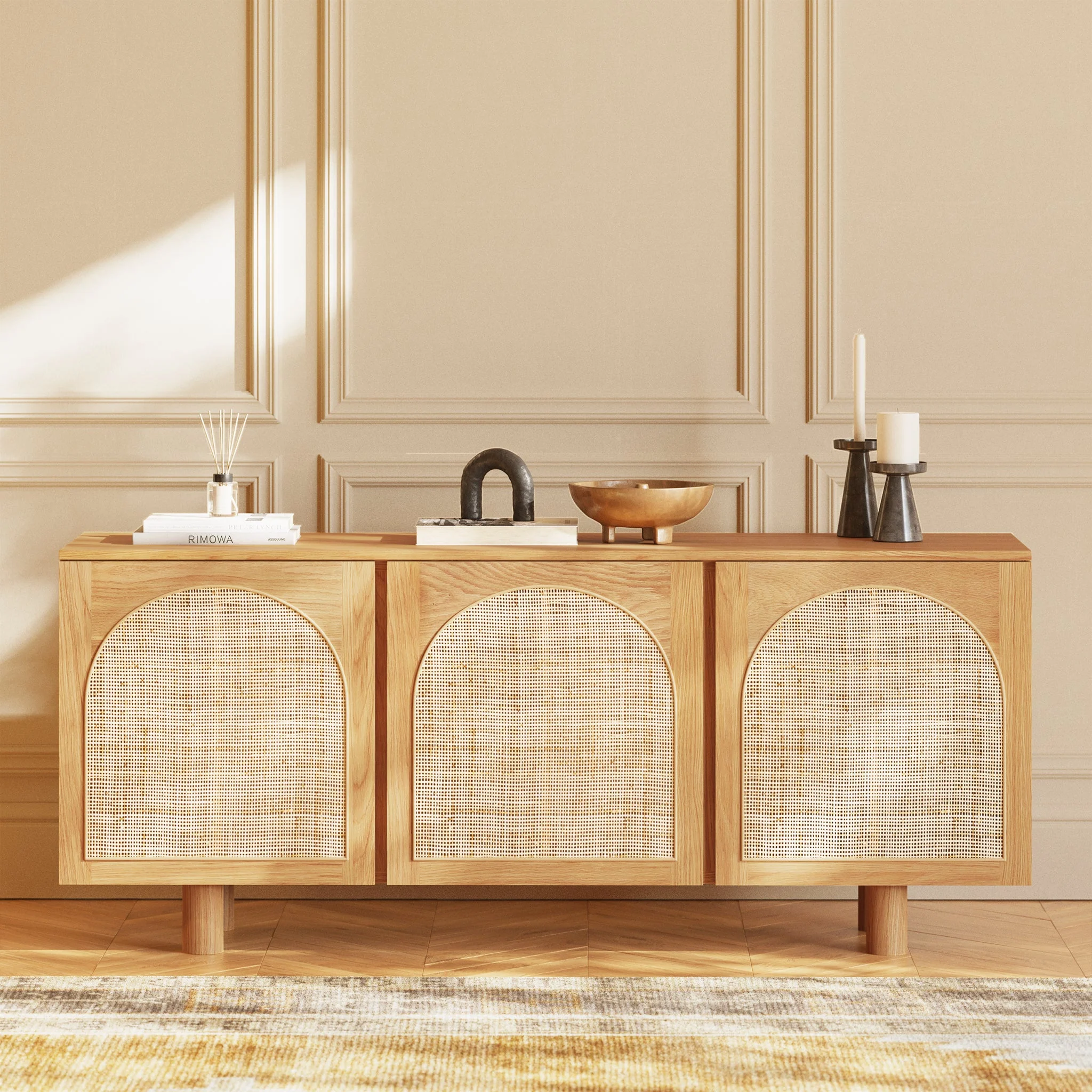 Modern Oak Oak Wood Sideboard with Storage for Dining Room or Entryway