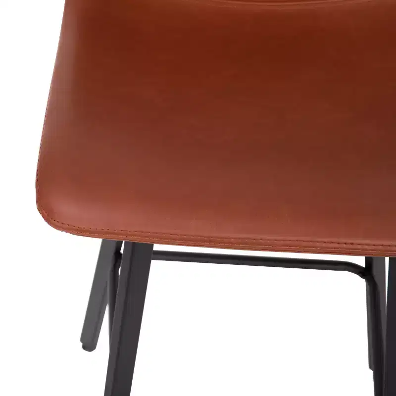 Merrick Lane Set of 2 Modern Upholstered Stools with Contoured, Low Back Bucket Seats and Iron Frames
