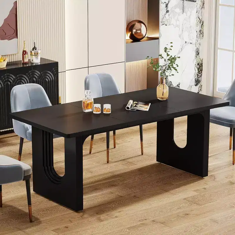 Lantine Modern Dining Table for 6, 71 Large Kitchen Dining Table with Wood Pedestal Base, for Kitchen, Dining Room, Living Room