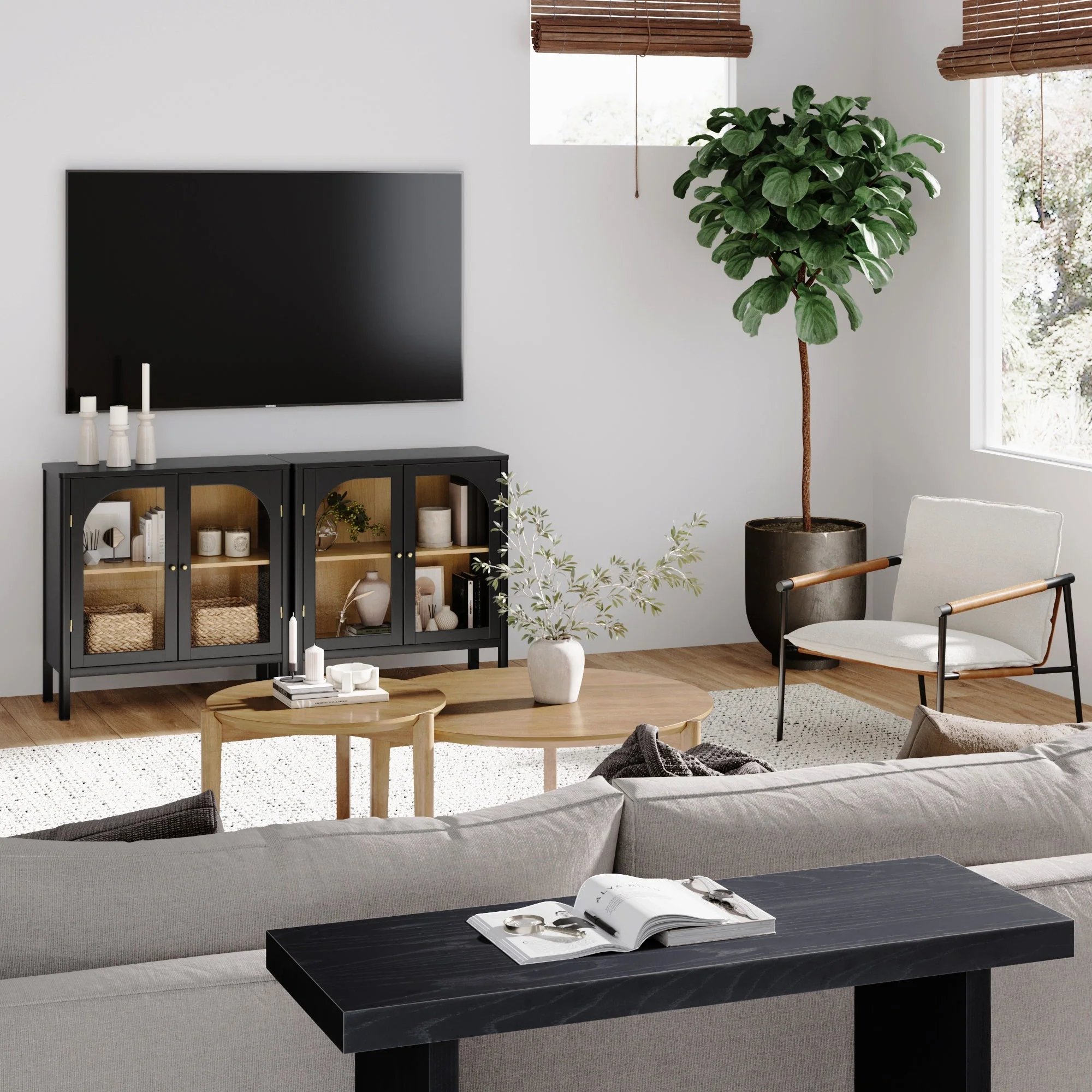 Arched Glass Door TV Console for TVs up to 65 Black