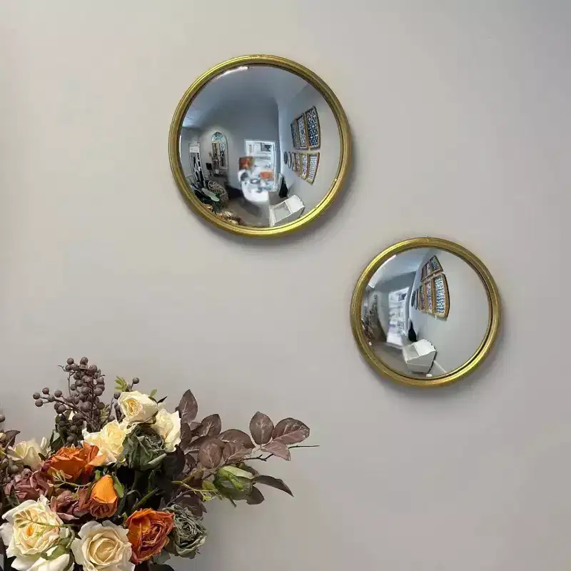 Gold Convex Mirror with Metal Frame, Decorative Wall Accent for Living Room or Entryway, Small or Medium