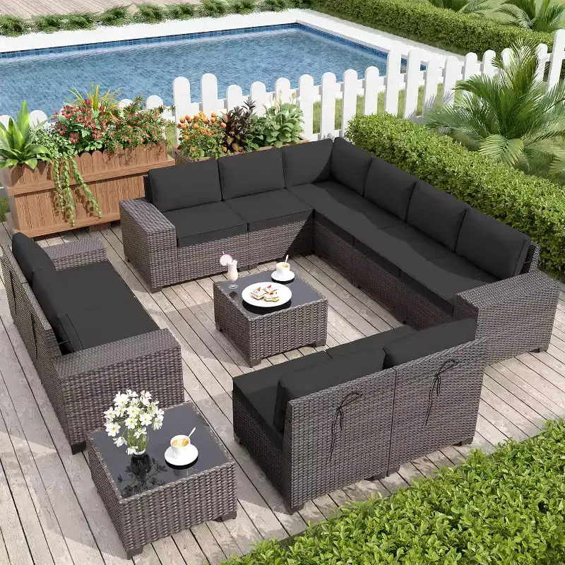 ALAULM 12 Pieces Patio Furniture Set, Rattan Wicker Outdoor Conversation Sets, Outdoor Furniture Sofa Set