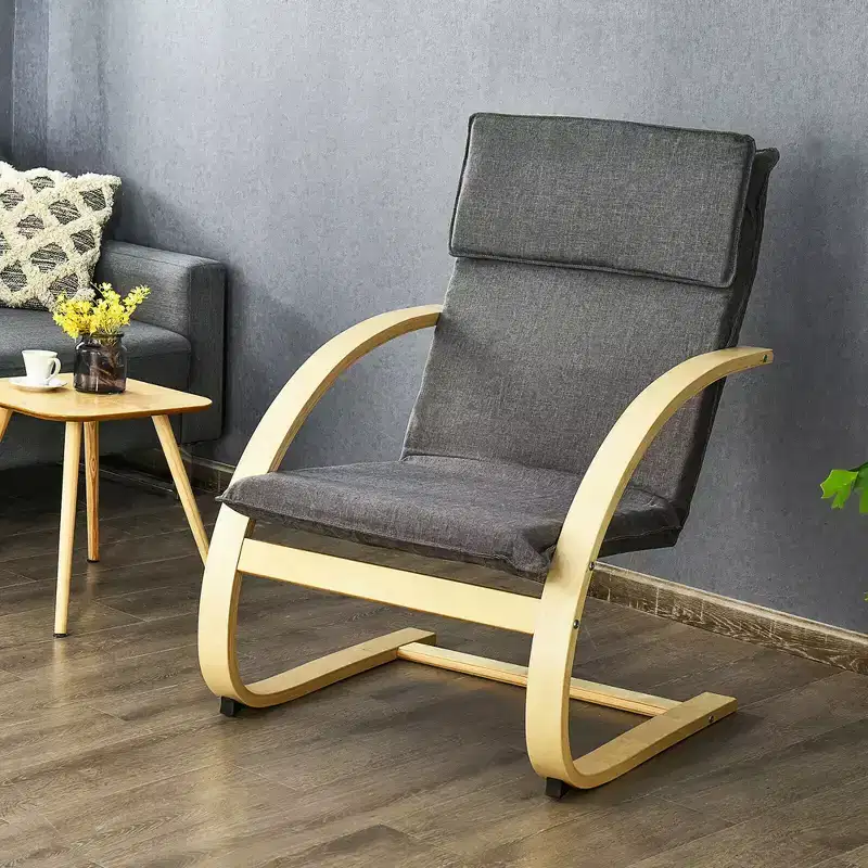 Bentwood Lounge Armchair, Linen Fabric, Birch Frame, High Back, 330 lb Cap, Gray