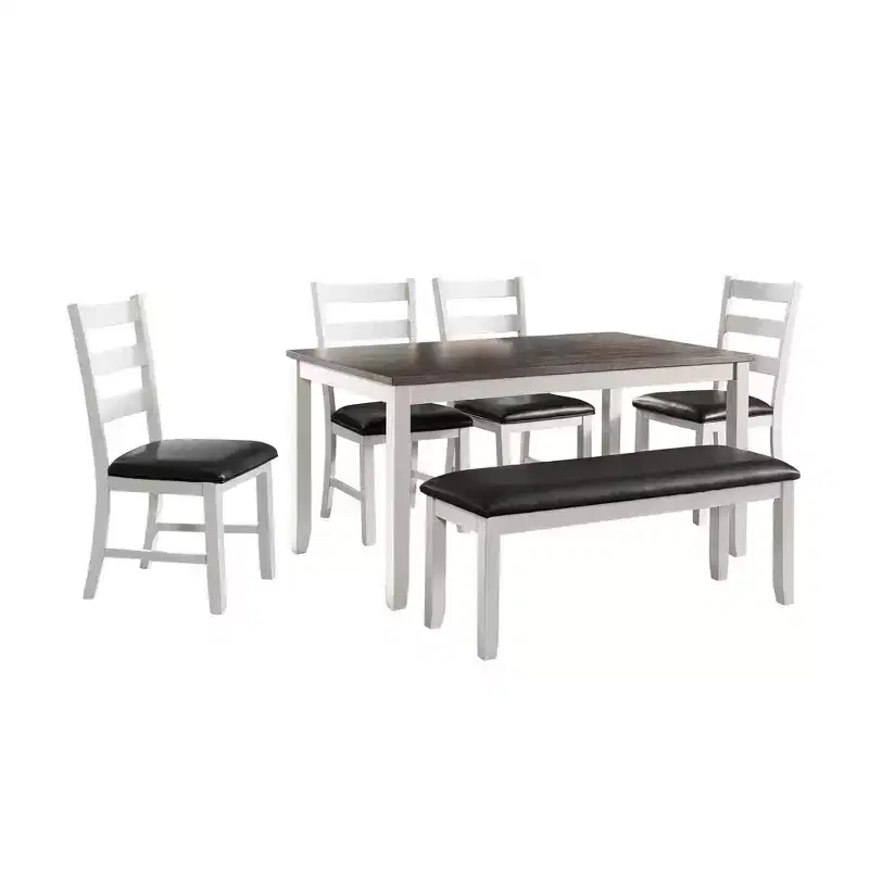 6pc Kona Brown Dining Set Brown - Picket House Furnishings: Upholstered Chairs, Wood Bench, Rectangle Table