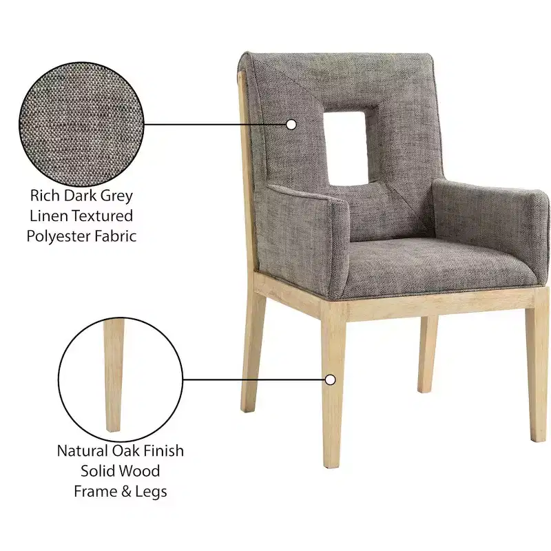 Meridian Furniture,Gwendolyn Linen Textured Fabric Dining Arm Chair