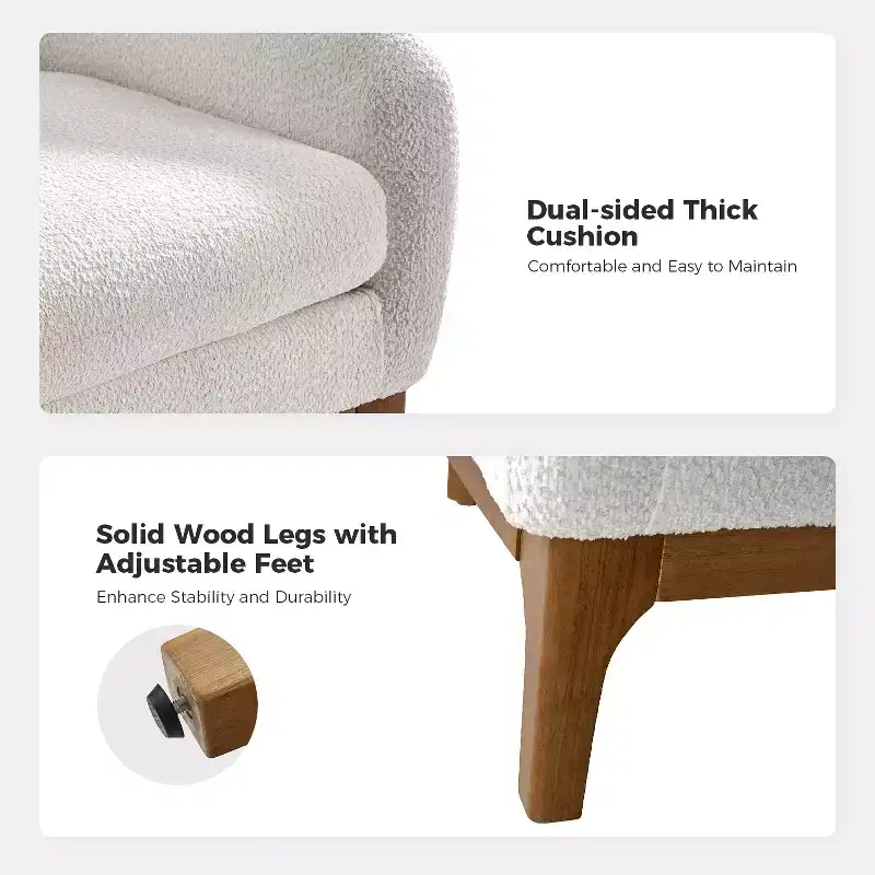 Boucle Barrel Armchair Set of 2 Solid Wood Legs High-Density Foam Dual-Sided Cushion