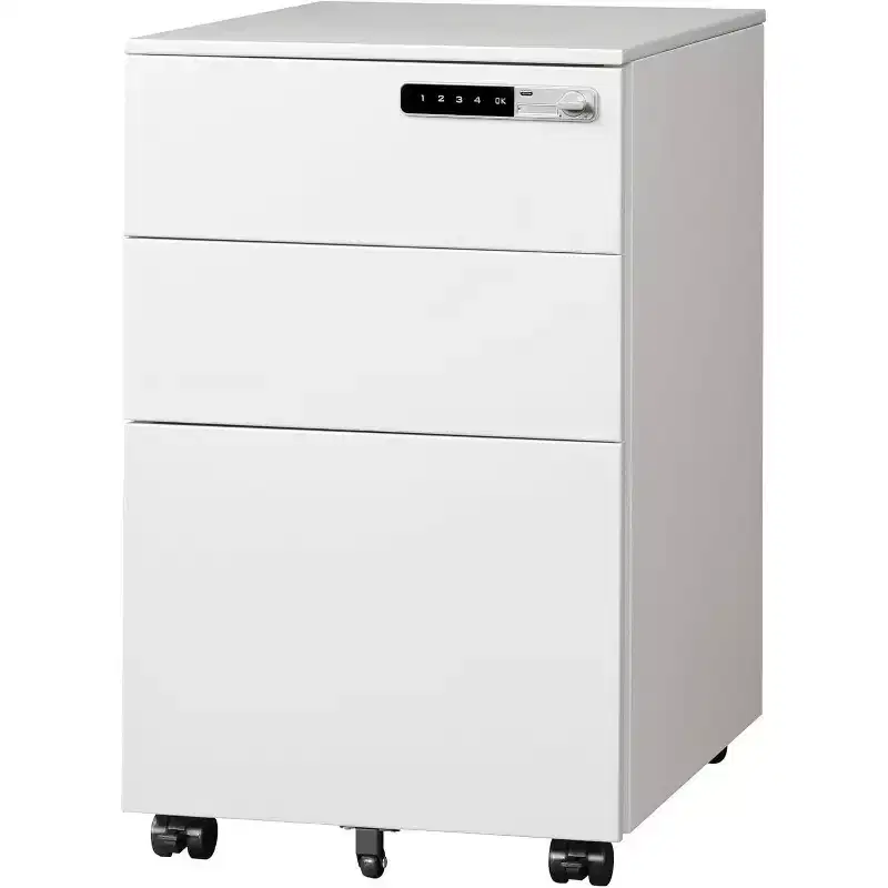 3-Drawer Cabinet with Smart Lock, Pre-Assembled Steel Desk