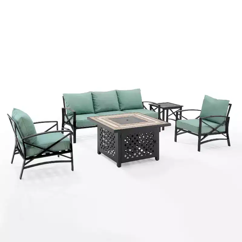 Crosley 5pc Kaplan Outdoor Patio Sofa Set with Fire Table