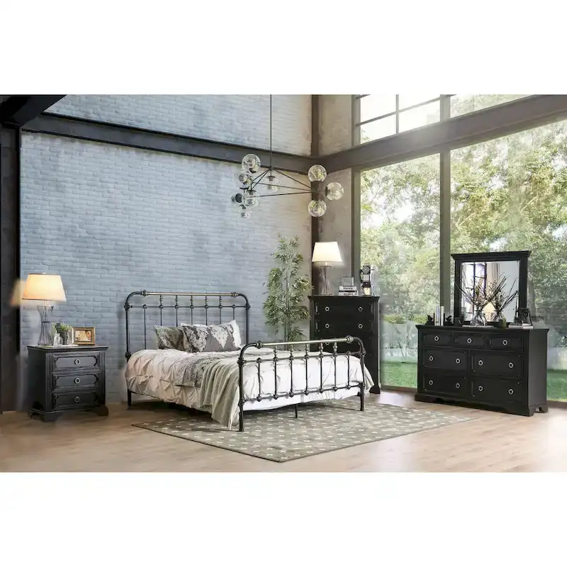 Pall Industrial Black Metal Panel Bed