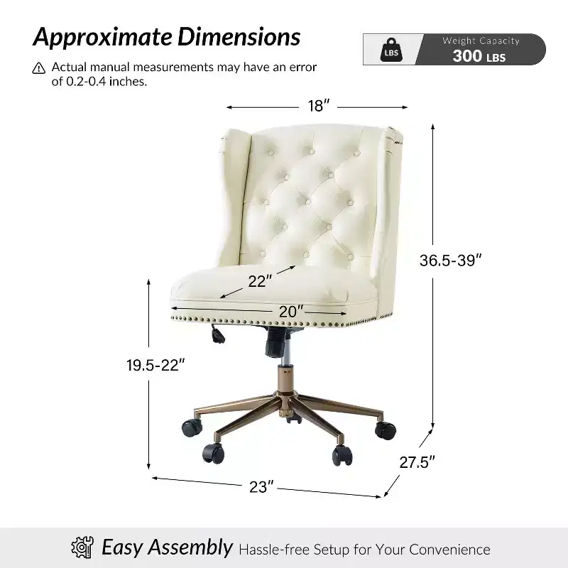 Hazel Traditional Faux Leather Wingback Office Chair — Tufted, Bronze Nailhead, Camel