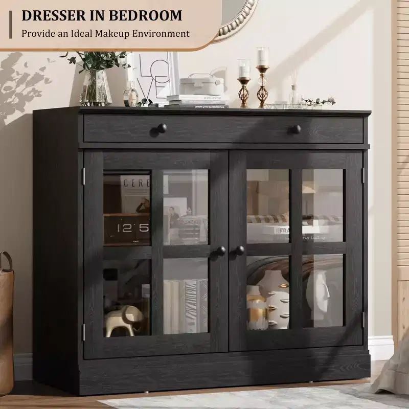 35.4 Sideboard Buffet Cabinets with Glass Door, Buffet Cabinet with Storage for Dining Room, Kitchen