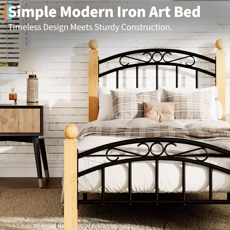 Metal Bed Frame with Headboard, Footboard and Steel Slats, 10