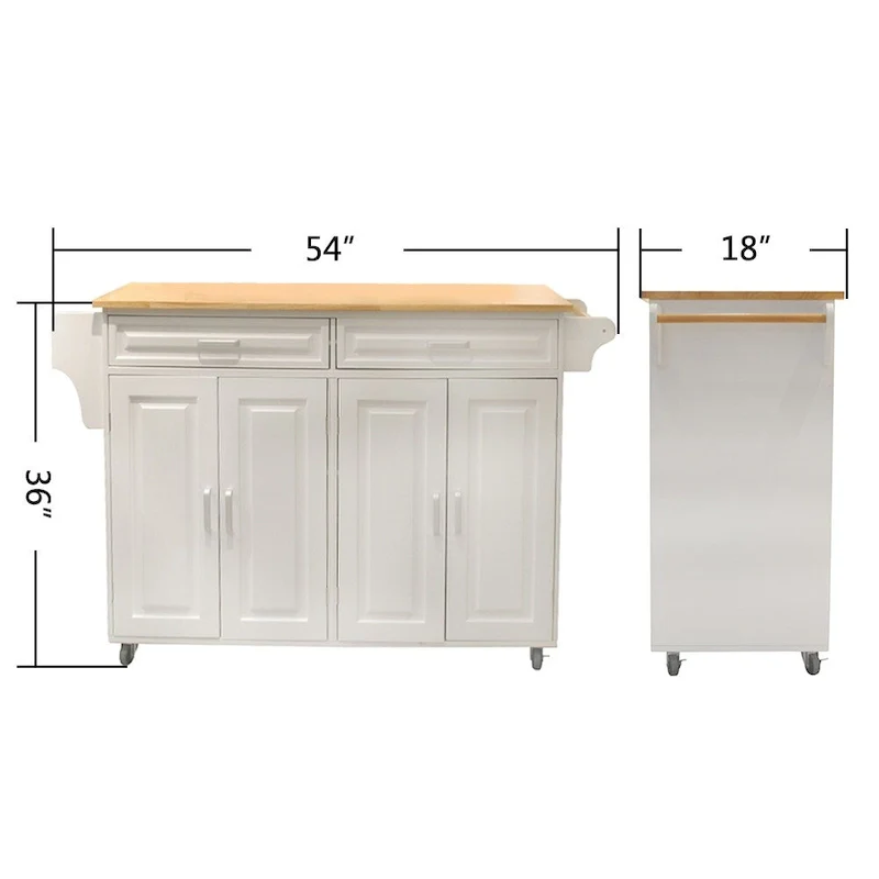 Rolling Kitchen Island Cart with Wood Top and Storage Cabinet