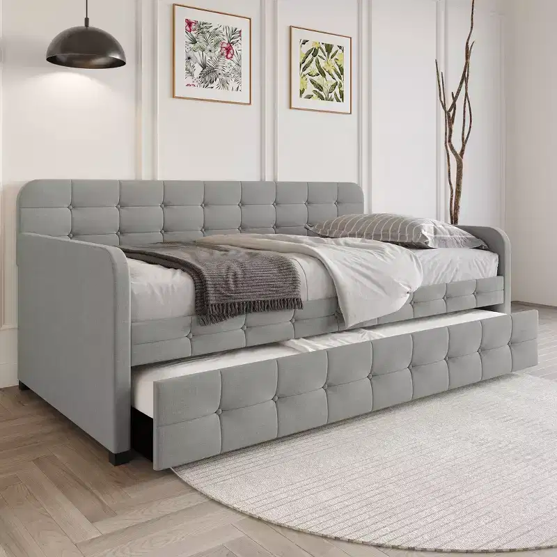 Twin Size Daybed in Linen with Trundle