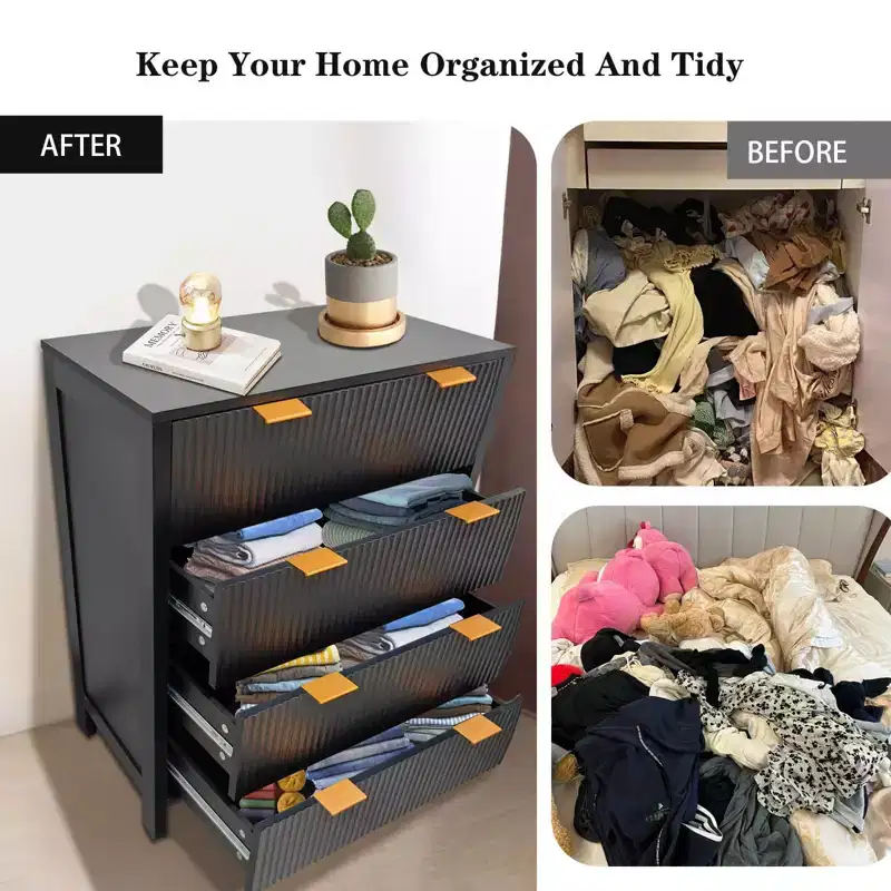 Dresser for Bedroom, 4-Drawer Farmhouse Solid Wood Dresser, Vintage Storage Chest with Tapered Legs