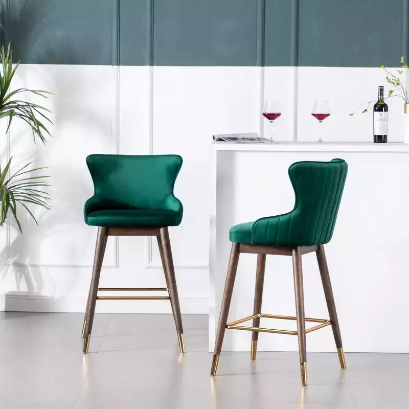 Roundhill Furniture Leland Fabric Upholstered Wingback Bar Stools, Green, Set of 2