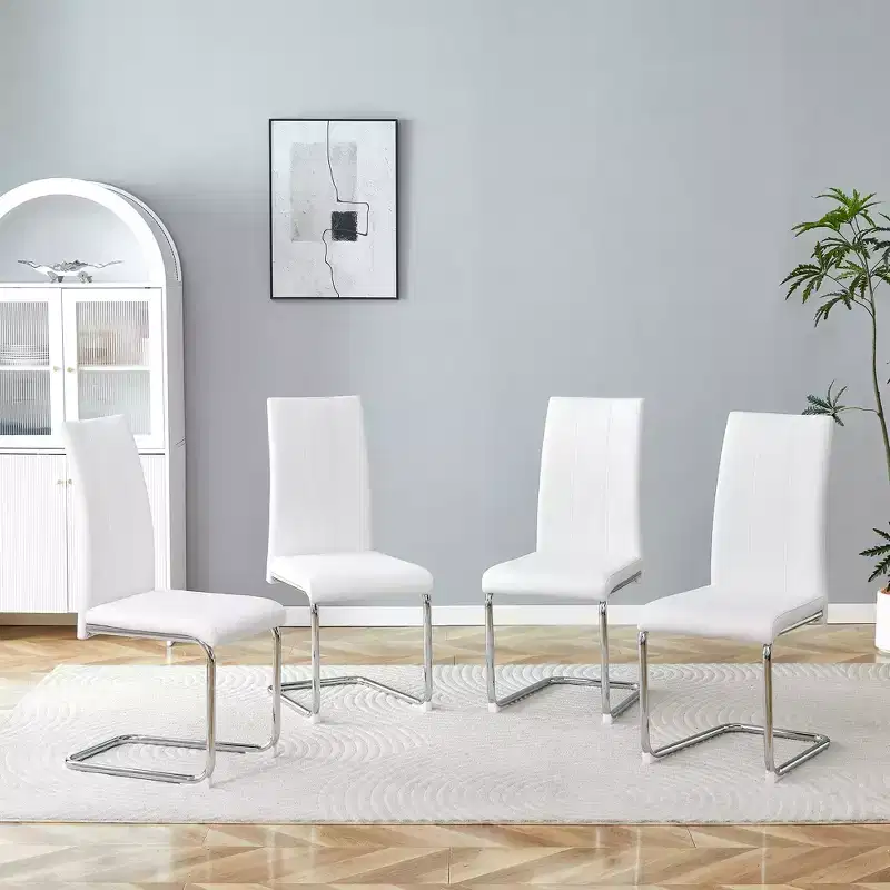 4-Pack PU Upholstered Dining Chairs with High-Back Design and Chrome-Plated Metal Legs for Dining Room