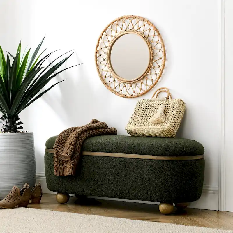 Storage Ottoman Bench, Upholstered End of Bed Ottoman Bench with Storage and Seating, Large Blanket Storage Bench