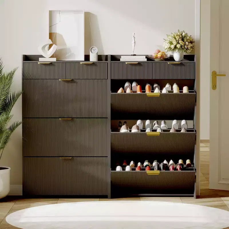 Brafab Shoe Storage Cabinet with 3 Flip Drawers&2 Small Drawer, Slim Entryway Shoe Organizer with Fluted Panel Doors for Sneakers