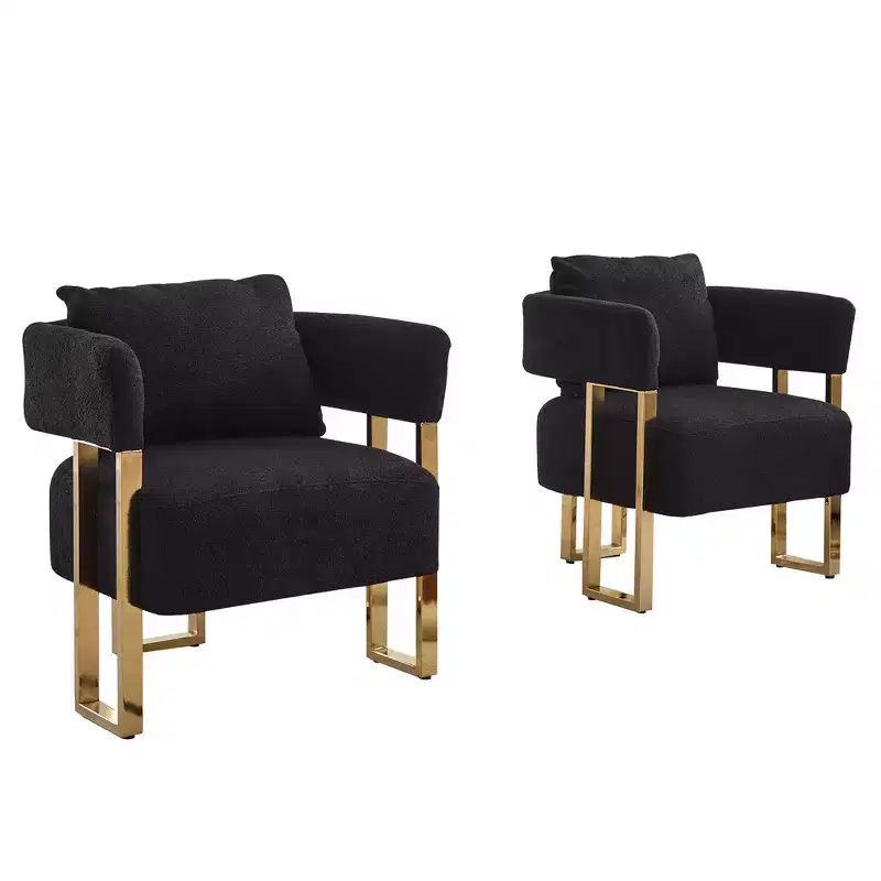 Modern Accent Chairs with Teddy Fleece Upholstered & Gold Metal Legs