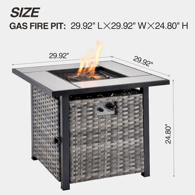 OVIOS Grey Wicker 6-piece Patio Furniture Set With 30 Fire Pit