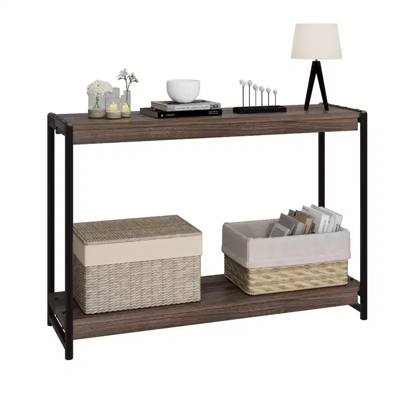40 Farmhouse Console Table with 2 Shelves  Grey Slatted Sofa & Entryway Table