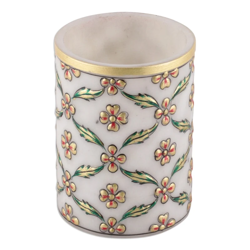 Novica Handmade Blooming Mesh Marble Pen Holder