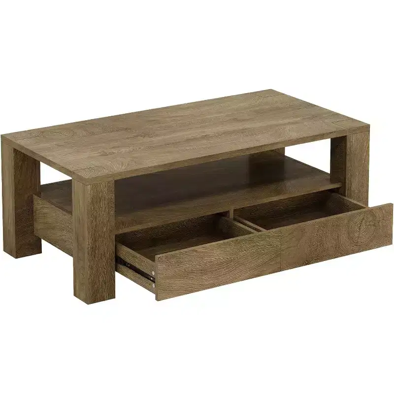 Lantine Farmhouse Coffee Table with Storage, 47 Large Rectangle Coffee Table with 2 Drawers, Wood Living Room Center Tea Table