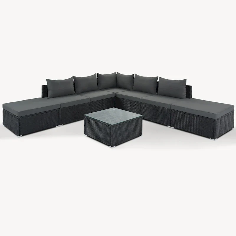 Gray Stylish Patio Furniture Set with Tempered Glass Table
