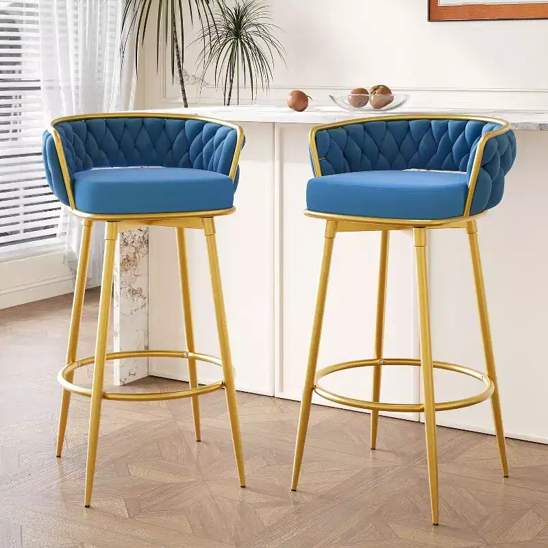 TUYOHW 31.5 Swivel Counter Height Bar Stools Set of 2,Luxury Golden Metal Base Bar Stools with Hand-Woven Backrest,286lbs Capacity