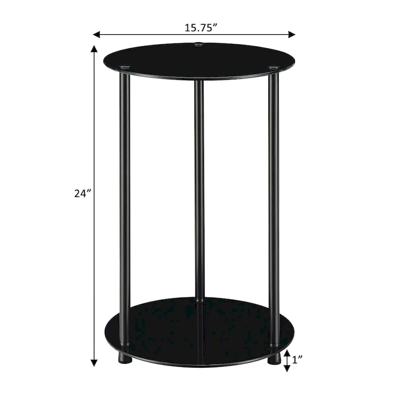 2-Tier Round End Table with Tempered Glass Shelves