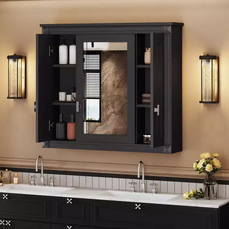 CASAINC Wall-Mounted Bathroom Cabinet with Mirror and 4 Shelves, Space-Saving Bathroom Organizer