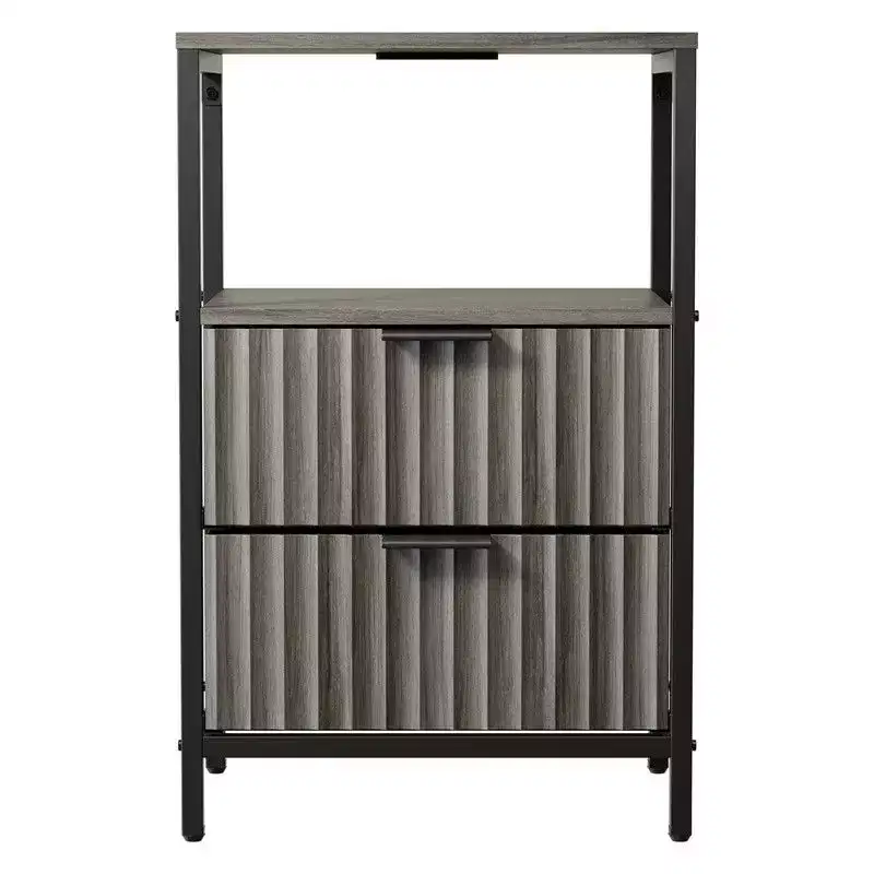 Karl Home 15 Inches Wide Nightstand - 2 Drawers, 1 Shelf, US Power Outlet
