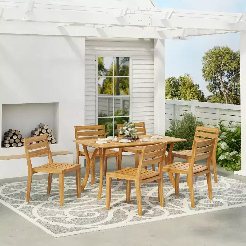 Christopher Knight Home Wren Outdoor 7-Piece Acacia Wood Dining Set, Teak