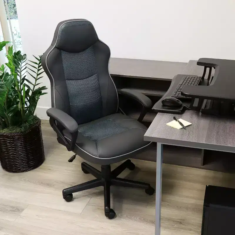 High Back Faux Leather Adjustable Office Chair in Charcoal Grey