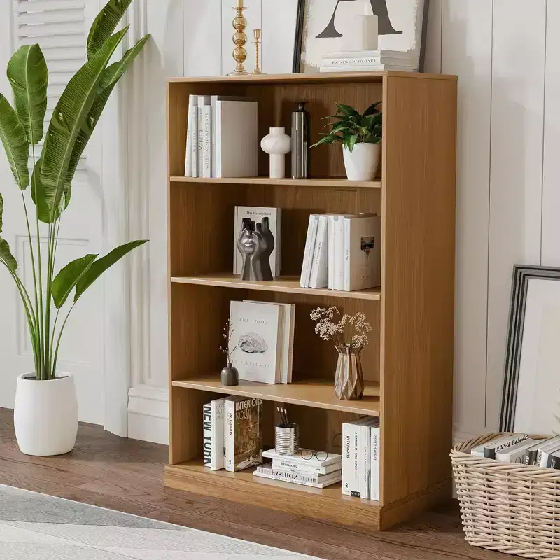 49x31x16 in Doorless Wood Bookshelf Storage Cabinet for Kitchen, Bedroom, Entryway, Living Room, Natural