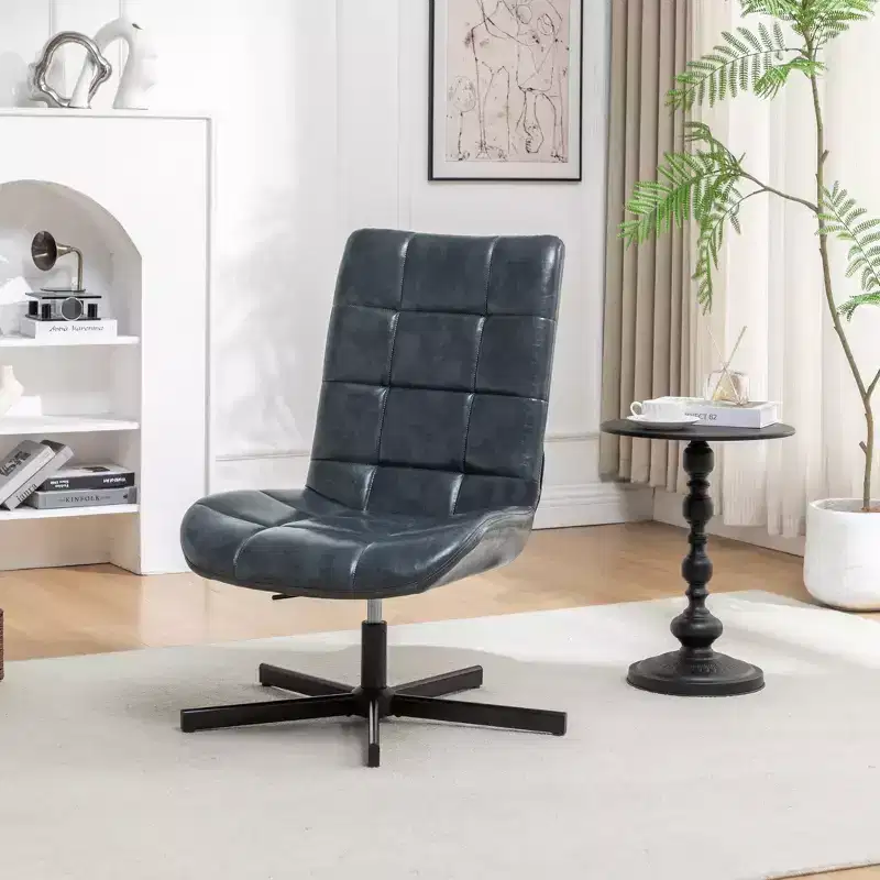 Faux Leather Tufted Swivel Accent Chair with Adjustable Height, 360° Swivel