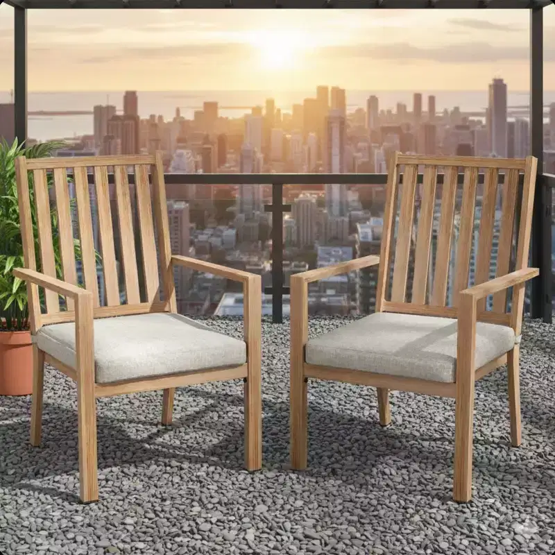 Set of 4 23 All-Weather Aluminum Patio Dining Chairs with Thick Cushions