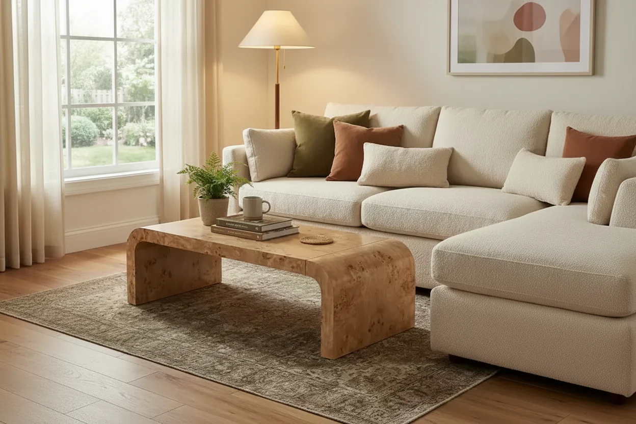 Modern Waterfall Coffee Table with Curved Edges