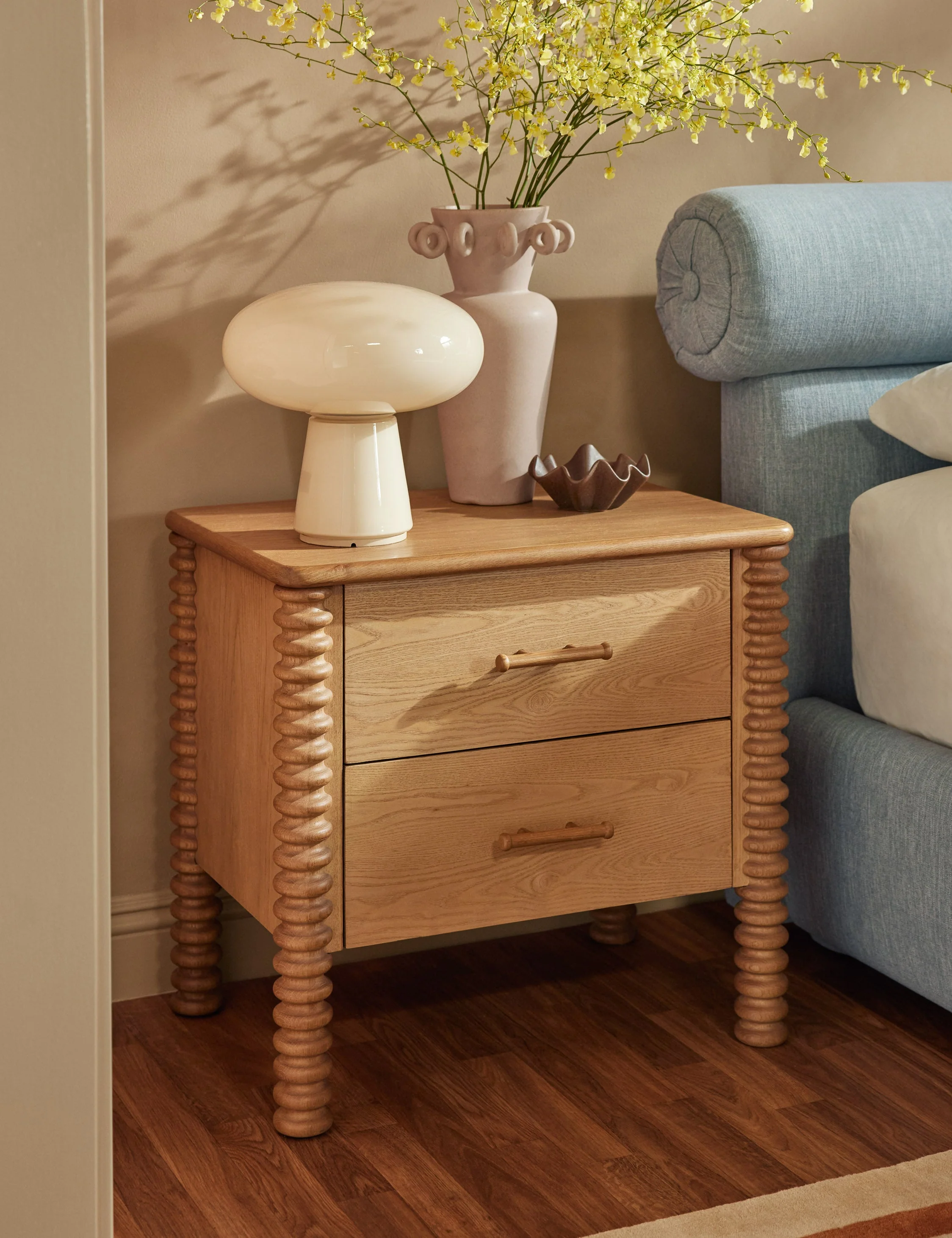 Nightstand - Spindle carving gives our nightstand its signature silhouette