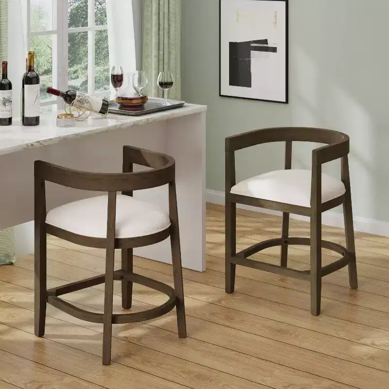 Christopher Knight Home Set of 2 25.25" Gina Upholstered Rubberwood Counter Height Barstools Walnut