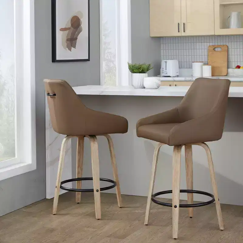 LumiSource Set of 2 Hannah Counter Height Barstools Whitewashed Wood